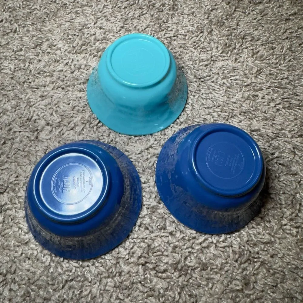 Pier 1 Carmelo Melamine Blue Crackle Rustic Plates Bowls Snack Dish LOT of 9